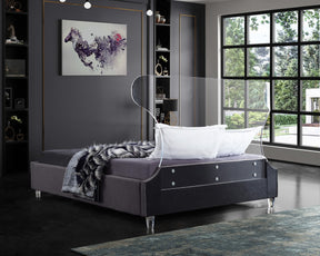 Meridian Furniture Ghost Grey Velvet Queen Bed