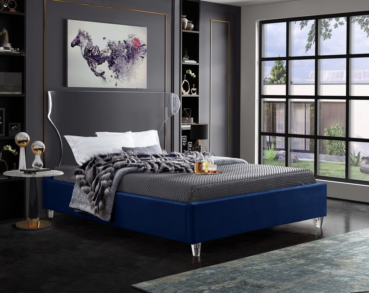 Meridian Furniture Ghost Navy Velvet Full Bed