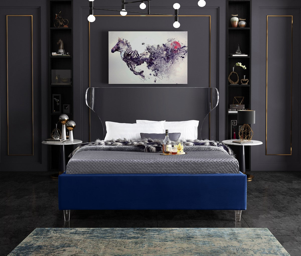 Meridian Furniture Ghost Navy Velvet Full Bed