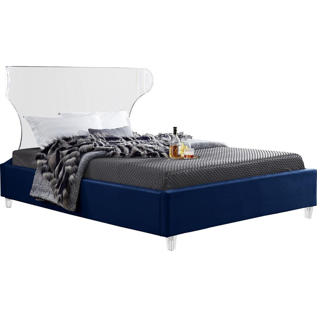 Meridian Furniture Ghost Navy Velvet King BedMeridian Furniture - King Bed - Minimal And Modern - 1