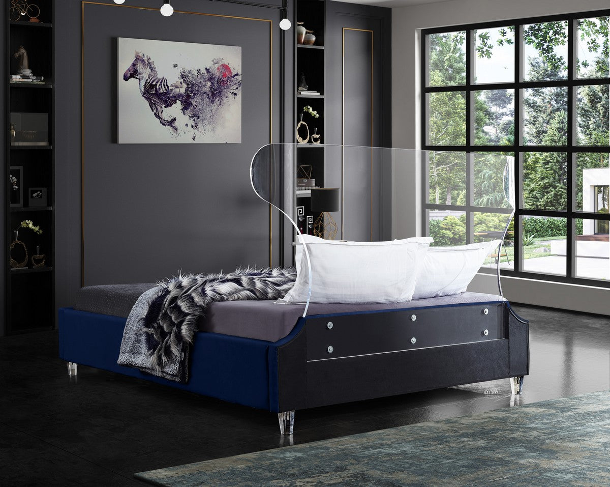 Meridian Furniture Ghost Navy Velvet Queen Bed