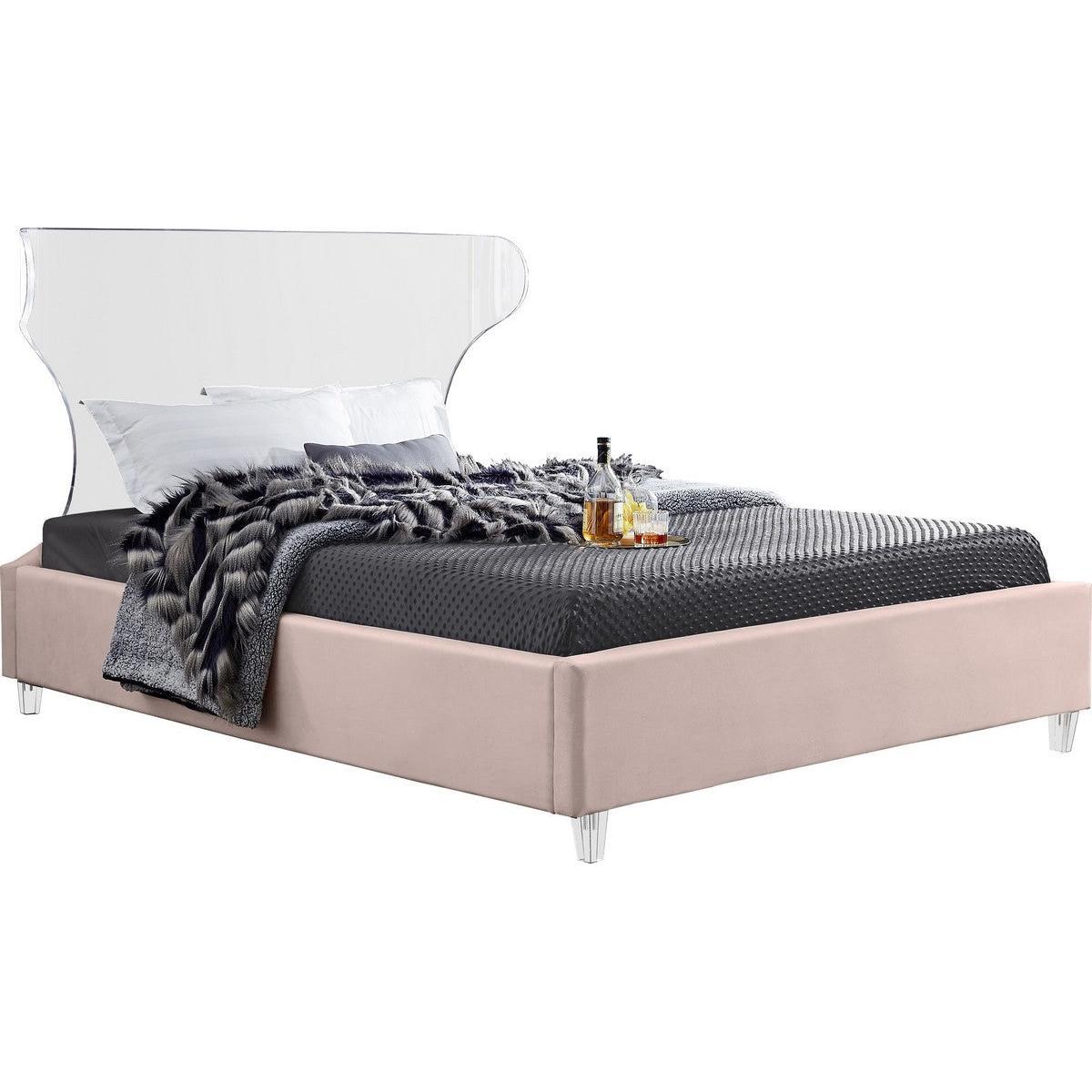 Meridian Furniture Ghost Pink Velvet Full BedMeridian Furniture - Full Bed - Minimal And Modern - 1