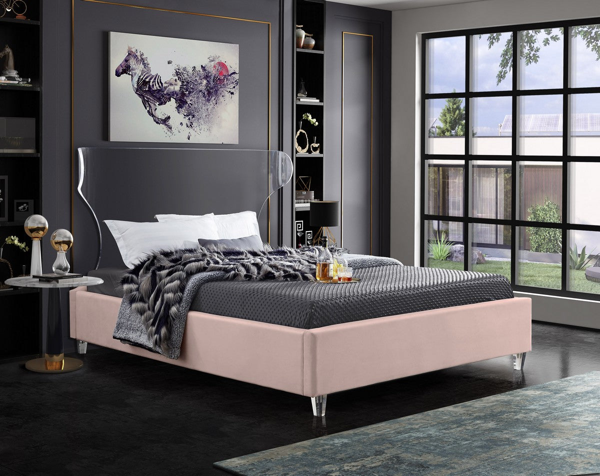 Meridian Furniture Ghost Pink Velvet Queen Bed