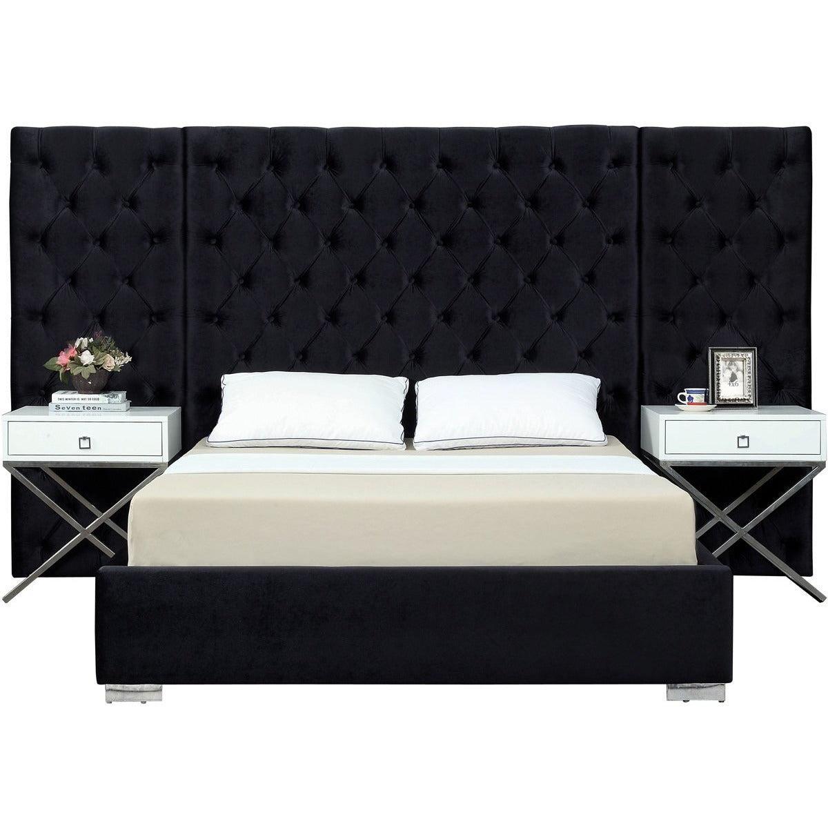 Meridian Furniture Grande Black Velvet Queen Bed-Minimal & Modern