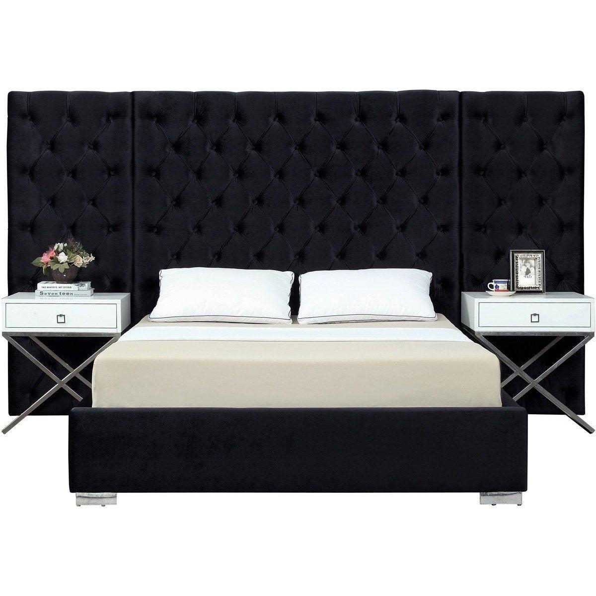 Meridian Furniture Grande Black Velvet Queen Bed (3 Boxes)Meridian Furniture - Queen Bed (3 Boxes) - Minimal And Modern - 1