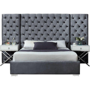 Meridian Furniture Grande Grey Velvet King Bed (3 Boxes)Meridian Furniture - King Bed (3 Boxes) - Minimal And Modern - 1
