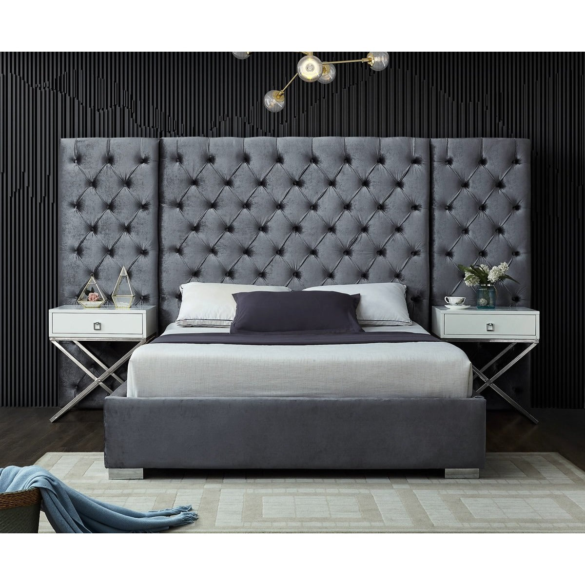 Meridian Furniture Grande Grey Velvet King Bed-Minimal & Modern