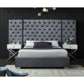 Meridian Furniture Grande Grey Velvet King Bed (3 Boxes)
