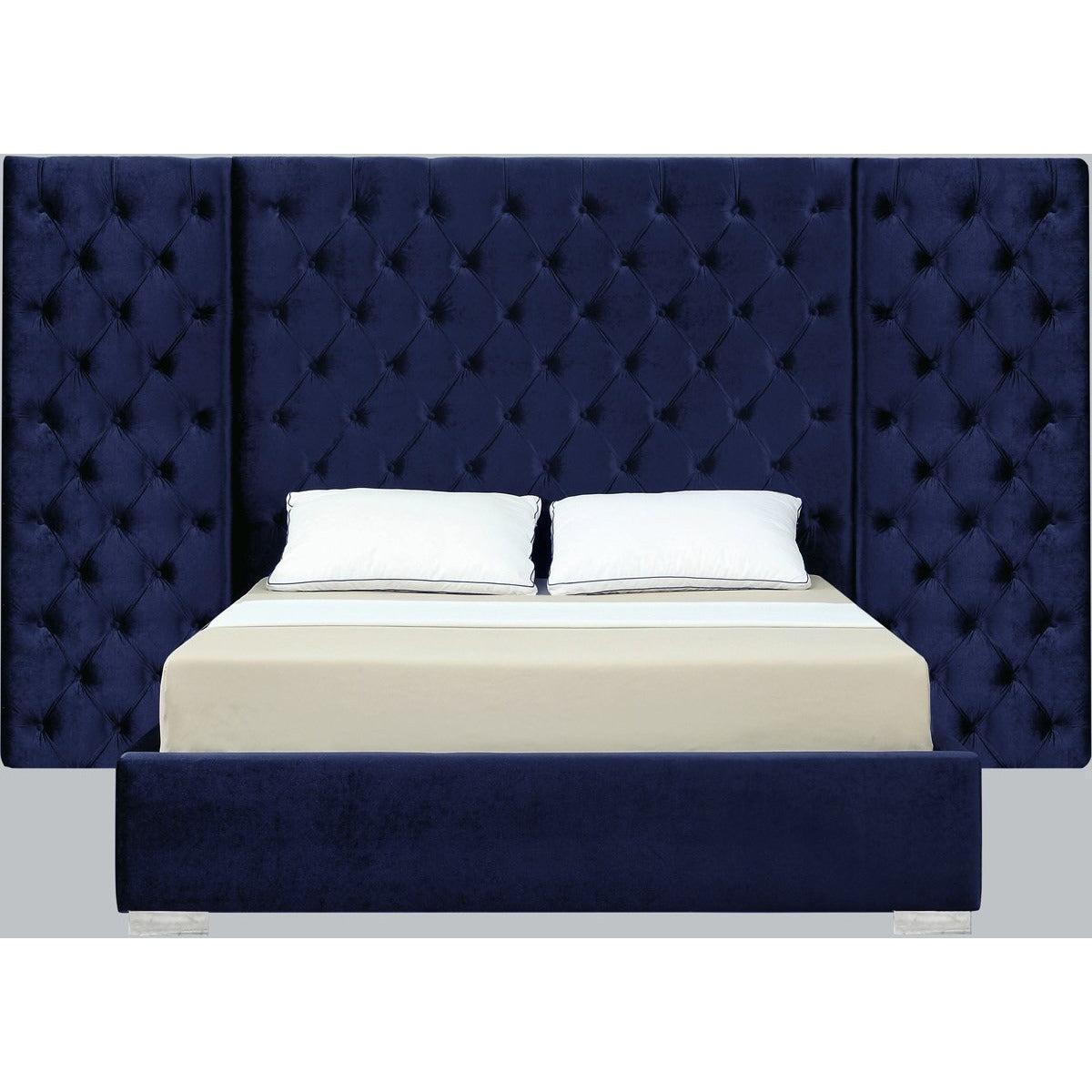 Meridian Furniture Grande Navy Velvet King Bed-Minimal & Modern