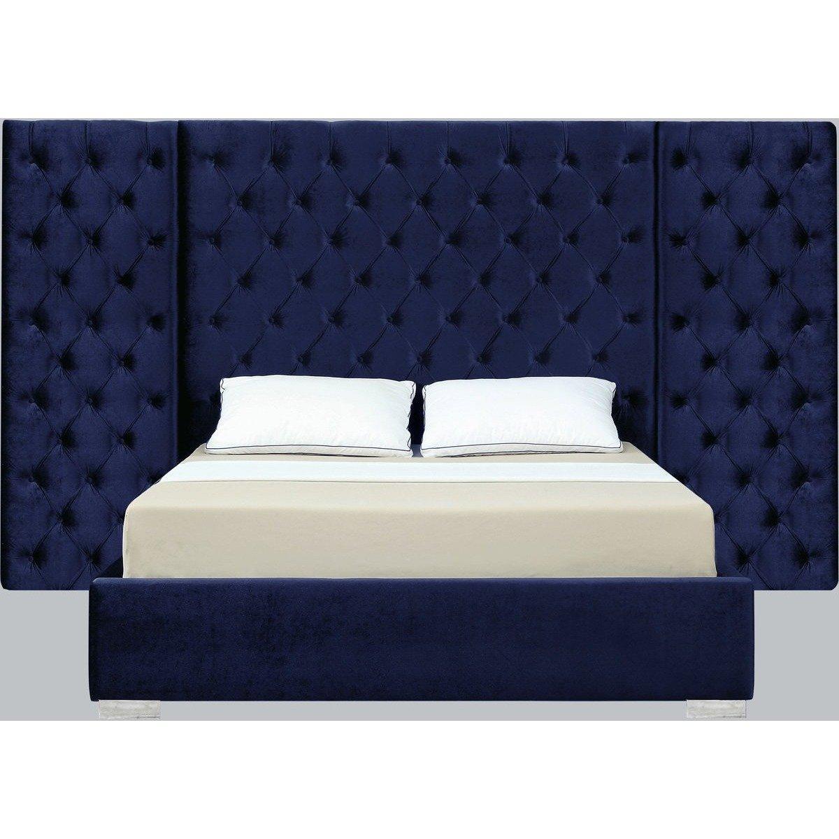 Meridian Furniture Grande Navy Velvet King Bed (3 Boxes)Meridian Furniture - King Bed (3 Boxes) - Minimal And Modern - 1
