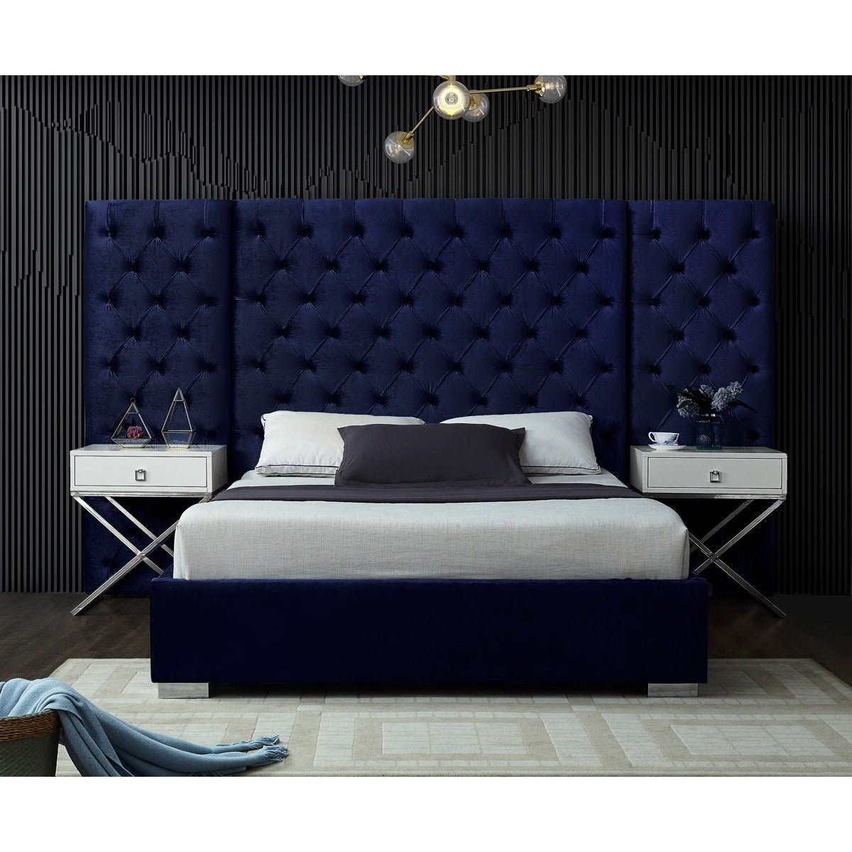 Meridian Furniture Grande Navy Velvet King Bed-Minimal & Modern