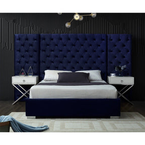 Meridian Furniture Grande Navy Velvet King Bed (3 Boxes)