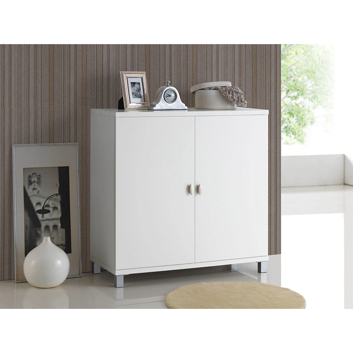 Baxton Studio Marcy Modern and Contemporary White Wood Entryway Handbags or School Bags Storage Sideboard Cabinet Baxton Studio--Minimal And Modern - 5