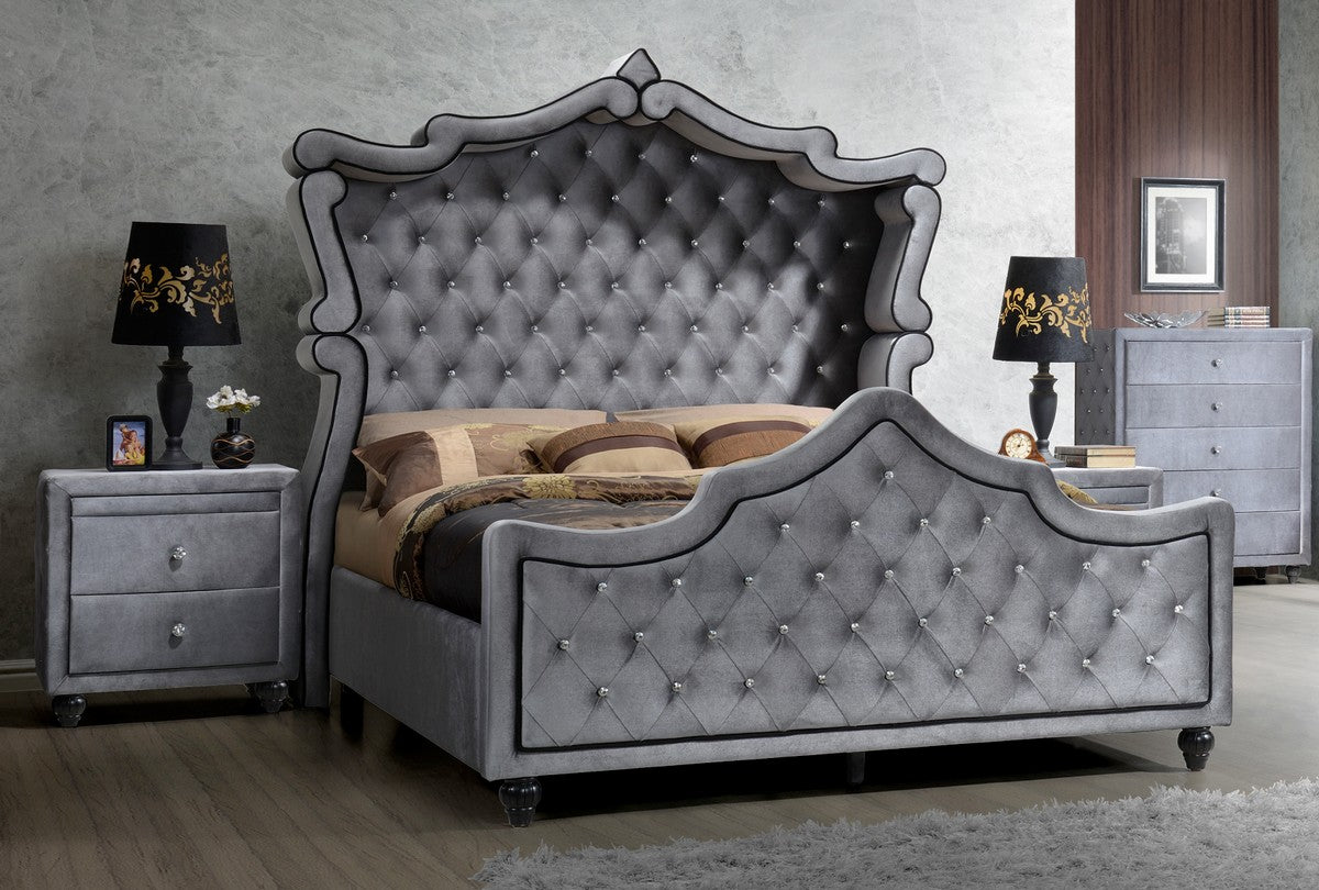 Meridian Furniture Hudson Grey Velvet Queen Canopy Bed (3 Boxes)