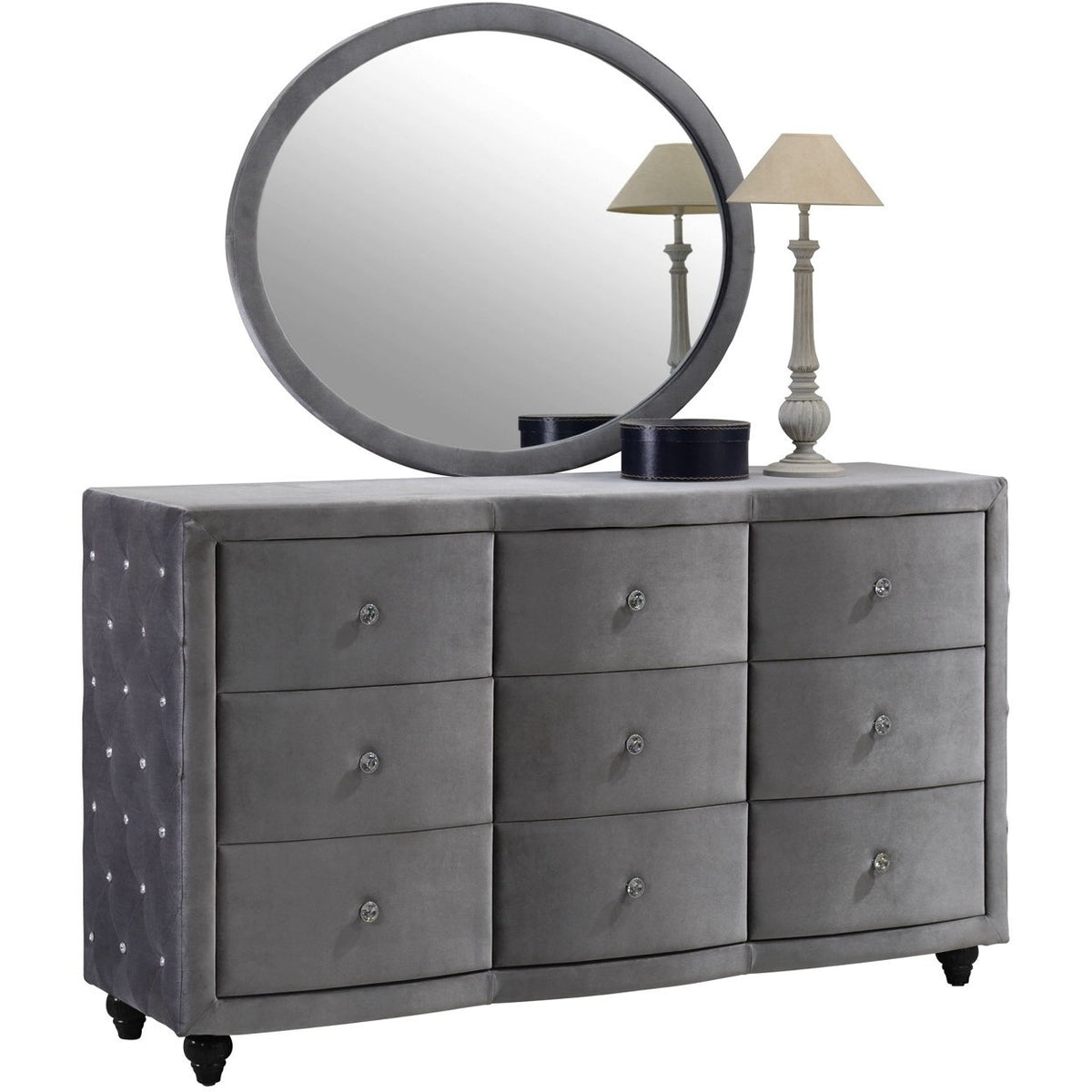Meridian Furniture Hudson Grey Velvet Mirror-Minimal & Modern
