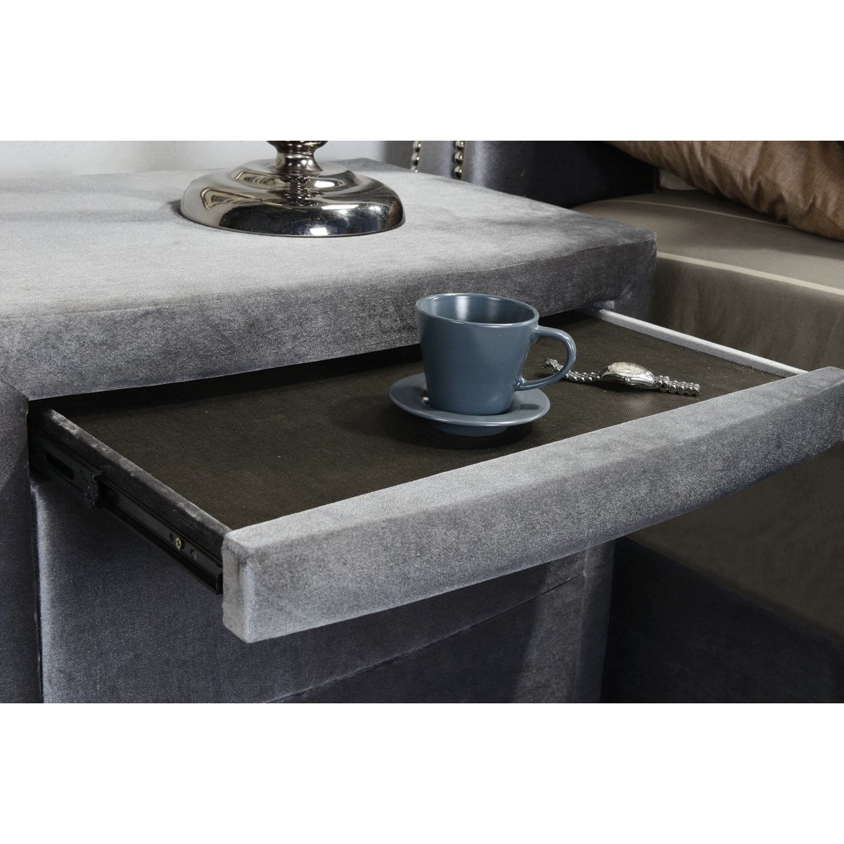 Meridian Furniture Hudson Grey Velvet Night Stand-Minimal & Modern