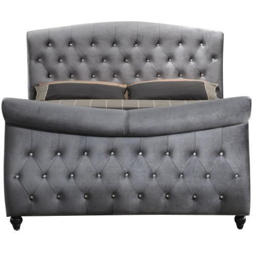 Meridian Furniture Hudson Grey Velvet Queen Sleigh Bed-Minimal & Modern
