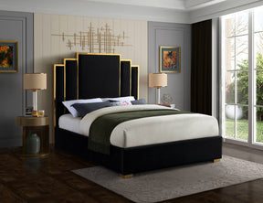 Meridian Furniture Hugo Black Velvet Queen Bed