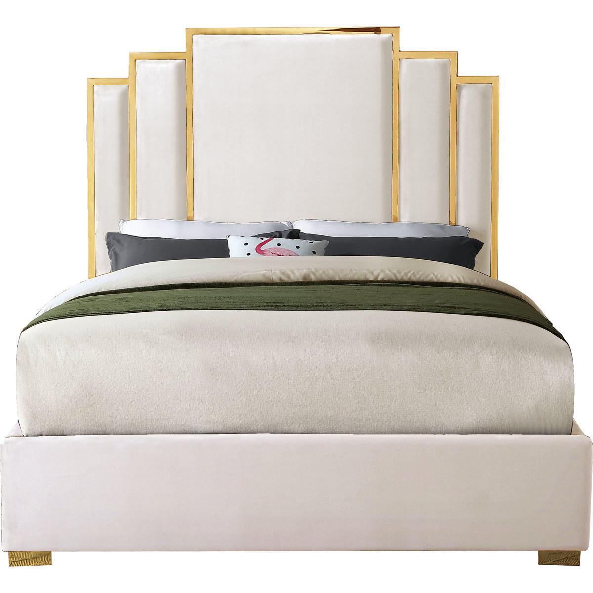 Meridian Furniture Hugo Cream Velvet King BedMeridian Furniture - King Bed - Minimal And Modern - 1