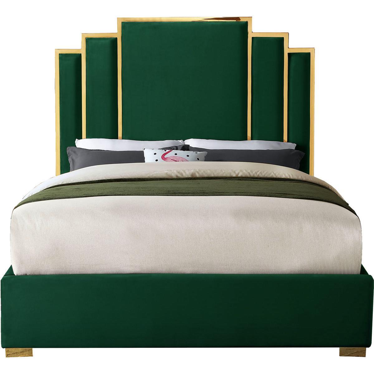 Meridian Furniture Hugo Green Velvet King BedMeridian Furniture - King Bed - Minimal And Modern - 1