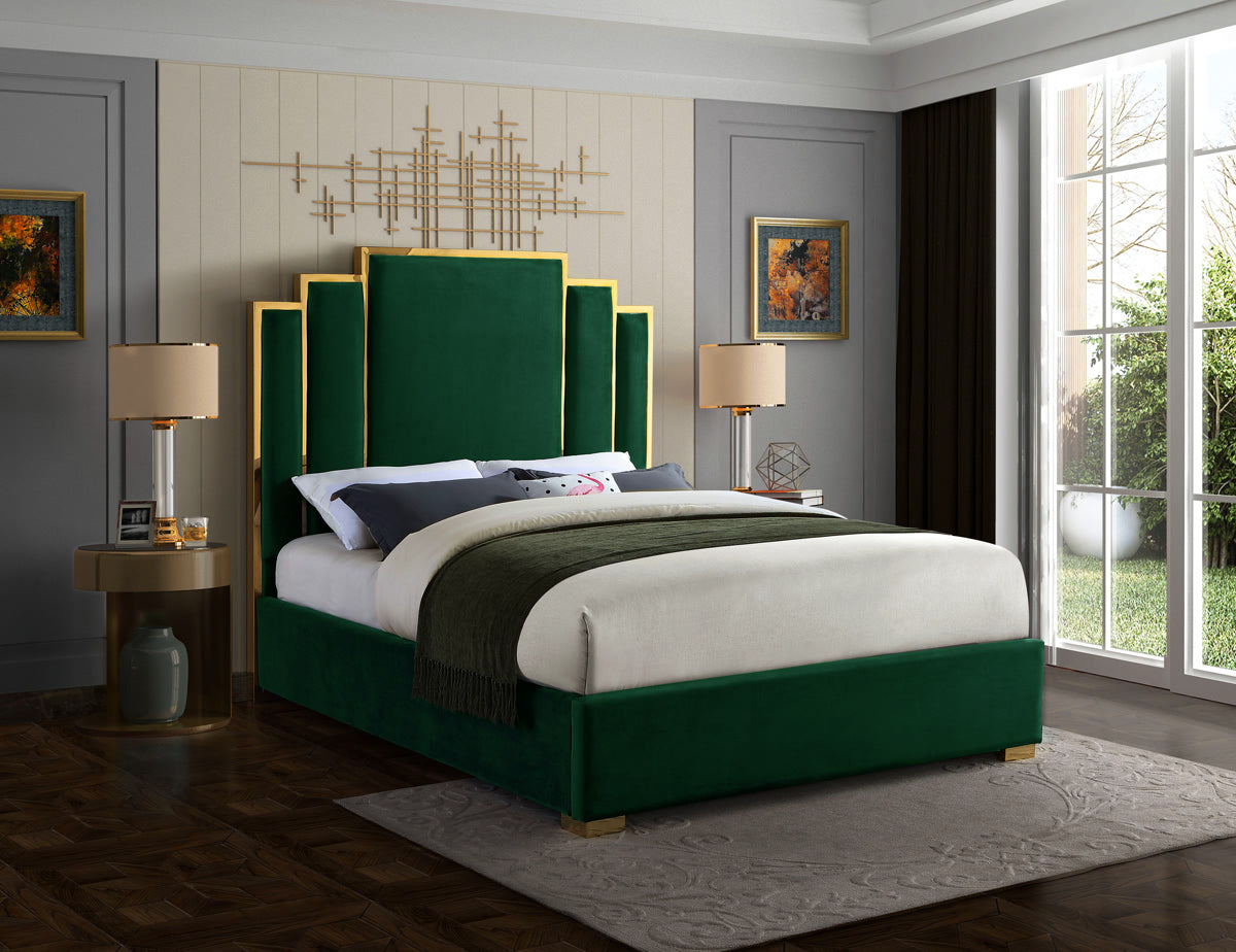 Meridian Furniture Hugo Green Velvet Queen Bed