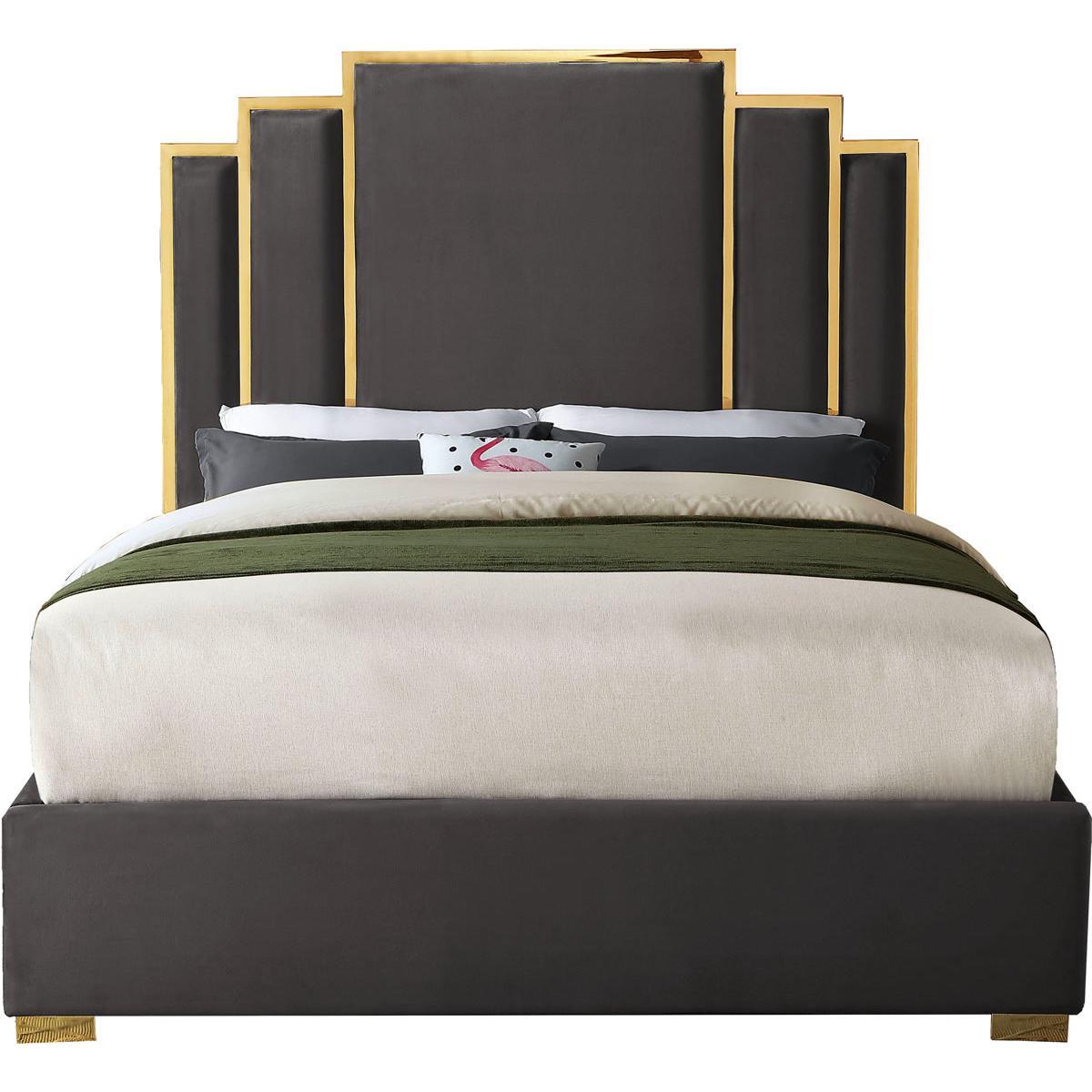 Meridian Furniture Hugo Grey Velvet Queen BedMeridian Furniture - Queen Bed - Minimal And Modern - 1