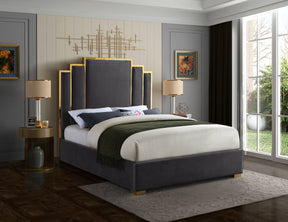 Meridian Furniture Hugo Grey Velvet Queen Bed