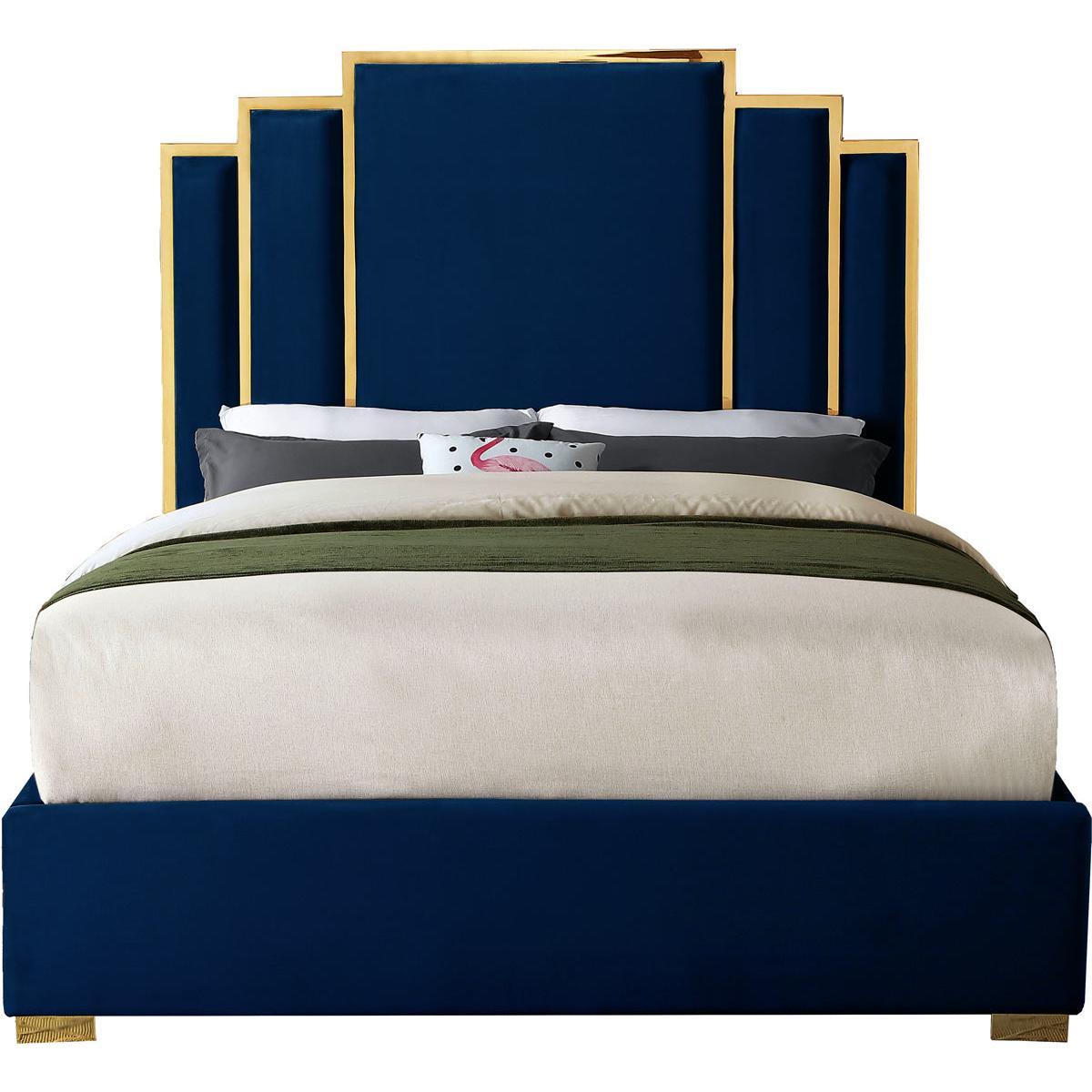 Meridian Furniture Hugo Navy Velvet King BedMeridian Furniture - King Bed - Minimal And Modern - 1