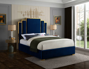 Meridian Furniture Hugo Navy Velvet Queen Bed