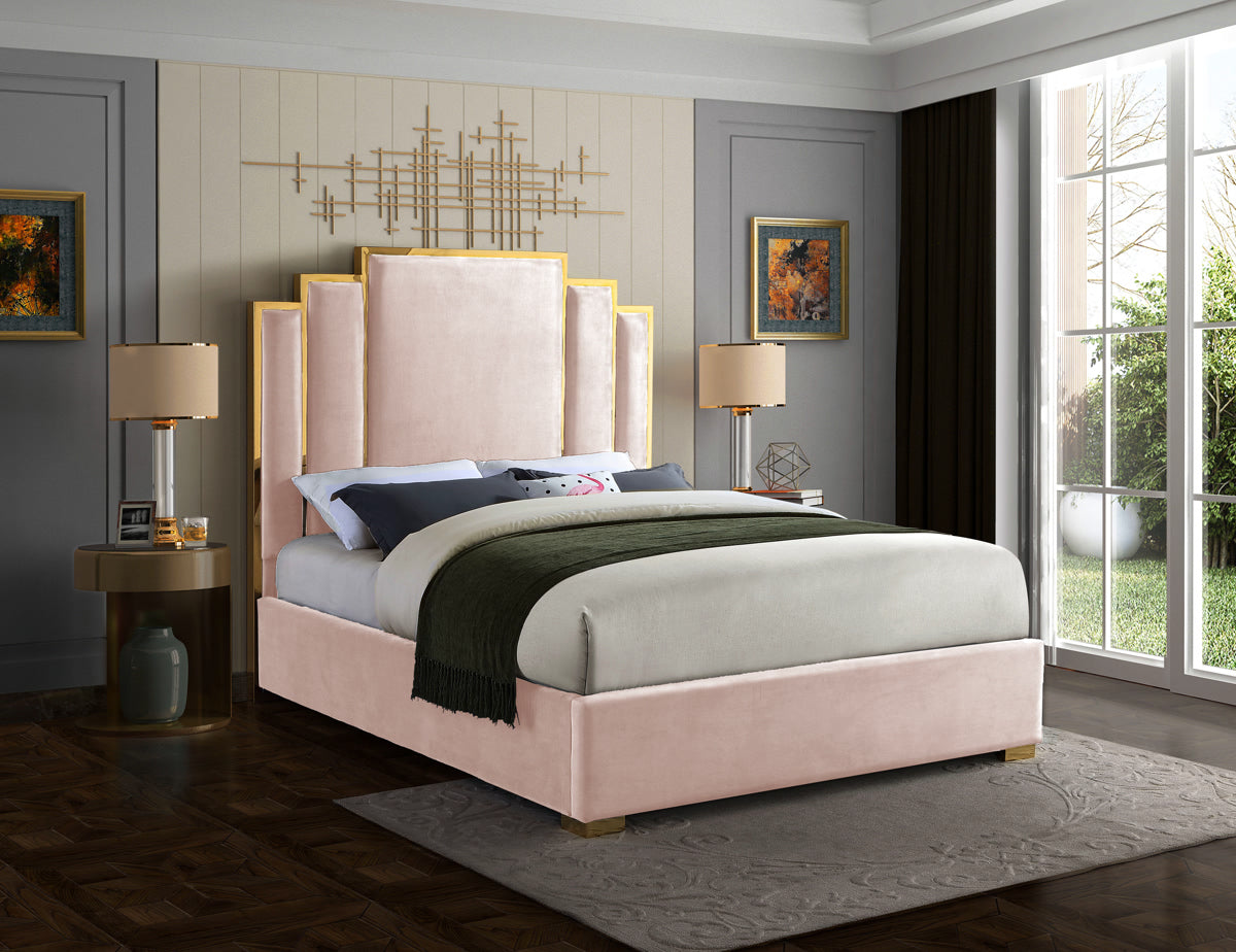 Meridian Furniture Hugo Pink Velvet King Bed