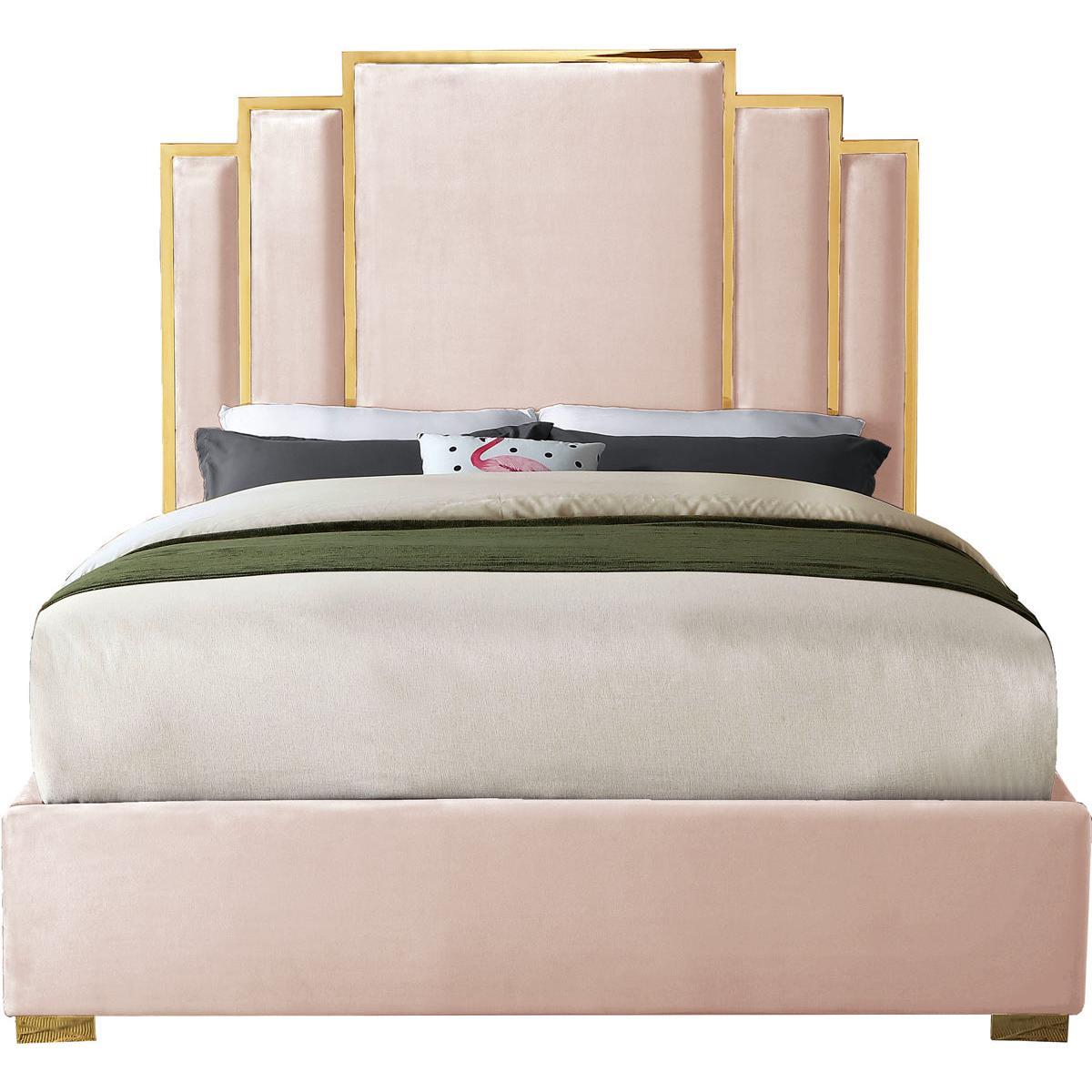 Meridian Furniture Hugo Pink Velvet Queen BedMeridian Furniture - Queen Bed - Minimal And Modern - 1