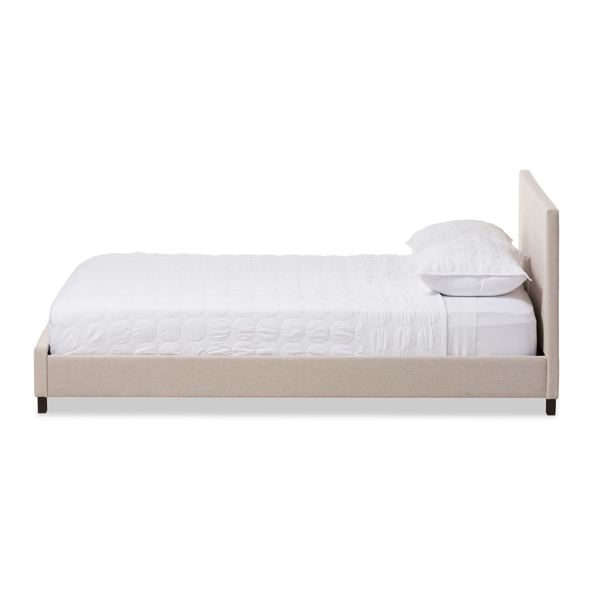 Baxton Studio Elizabeth Modern and Contemporary Beige Fabric Upholstered Panel-Stitched Queen Size Platform Bed Baxton Studio-Queen Bed-Minimal And Modern - 3