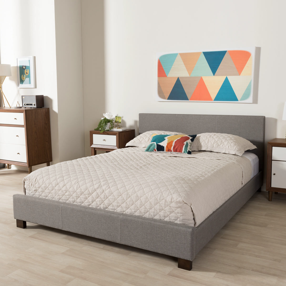 Baxton Studio Elizabeth Modern and Contemporary Grey Fabric Upholstered Panel-Stitched Full Size Platform Bed Baxton Studio-Full Bed-Minimal And Modern - 1