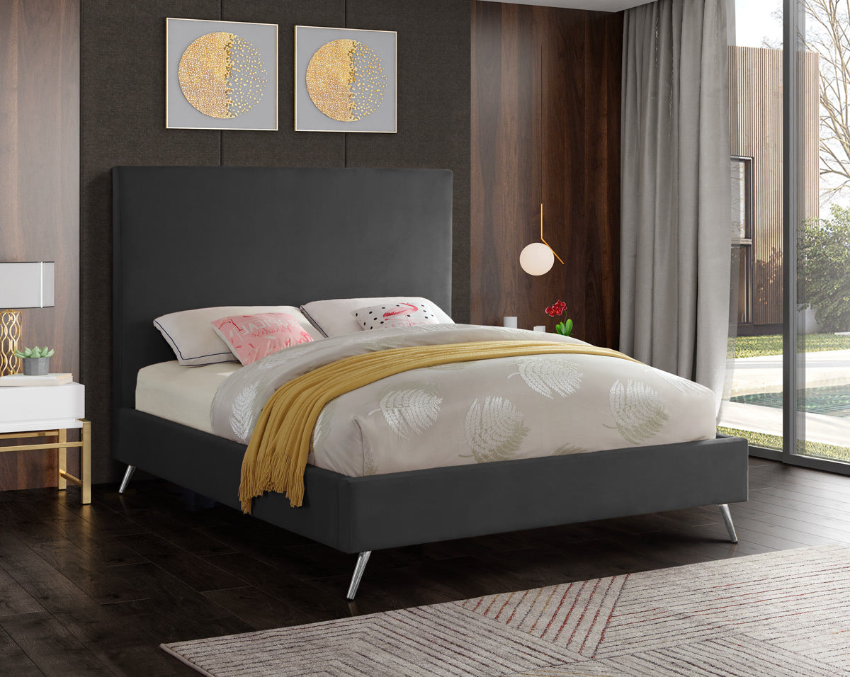 Meridian Furniture Jasmine Grey Velvet Full Bed
