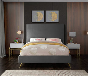 Meridian Furniture Jasmine Grey Velvet Full Bed