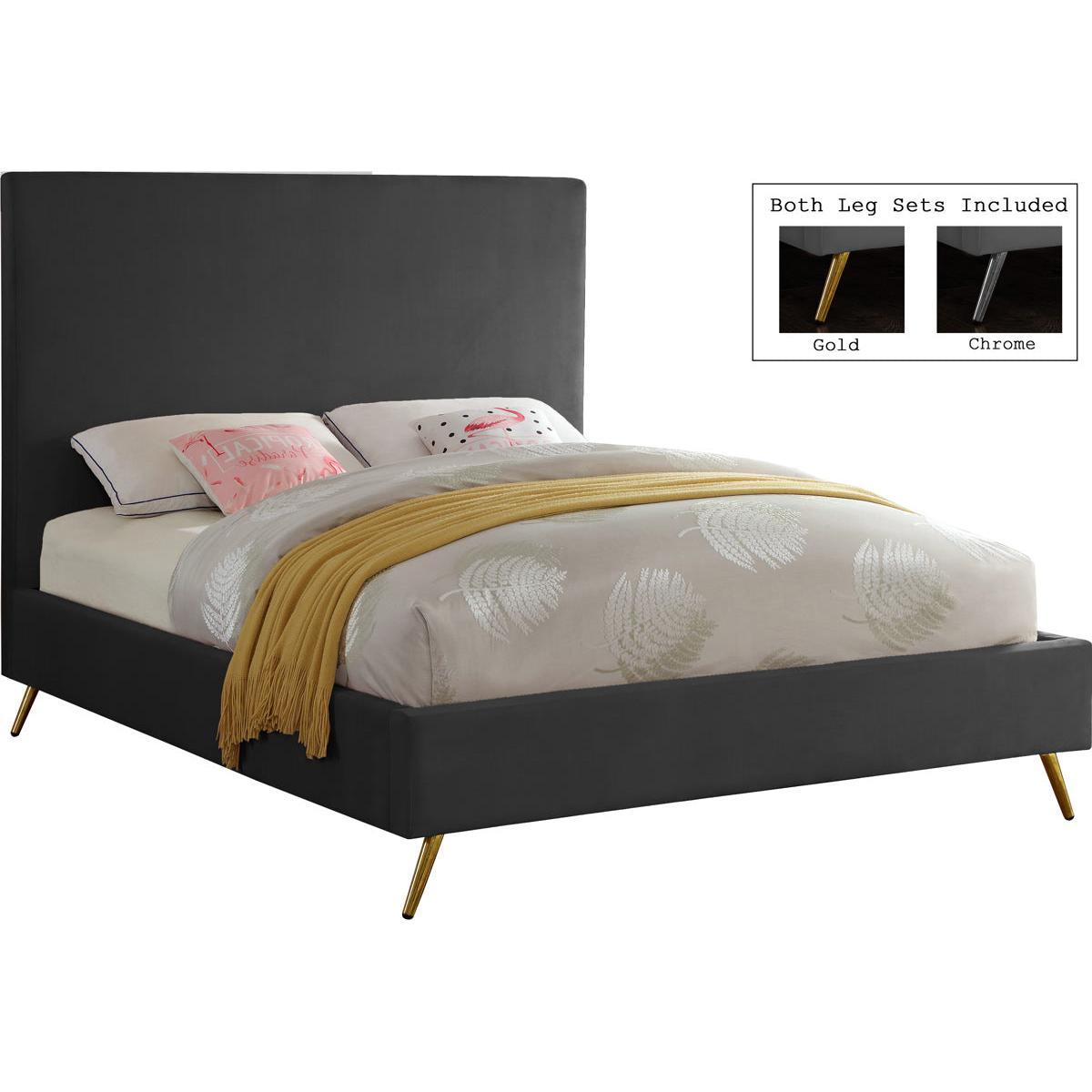 Meridian Furniture Jasmine Grey Velvet Queen BedMeridian Furniture - Queen Bed - Minimal And Modern - 1