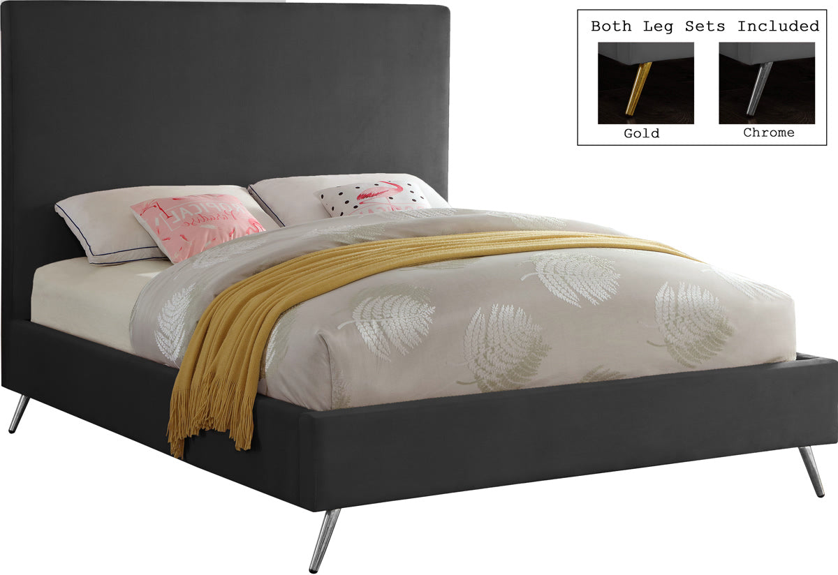 Meridian Furniture Jasmine Grey Velvet Queen Bed