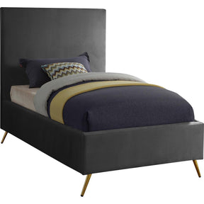 Meridian Furniture Jasmine Grey Velvet Twin BedMeridian Furniture - Twin Bed - Minimal And Modern - 1