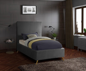 Meridian Furniture Jasmine Grey Velvet Twin Bed