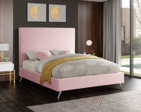 Meridian Furniture Jasmine Pink Velvet Full Bed