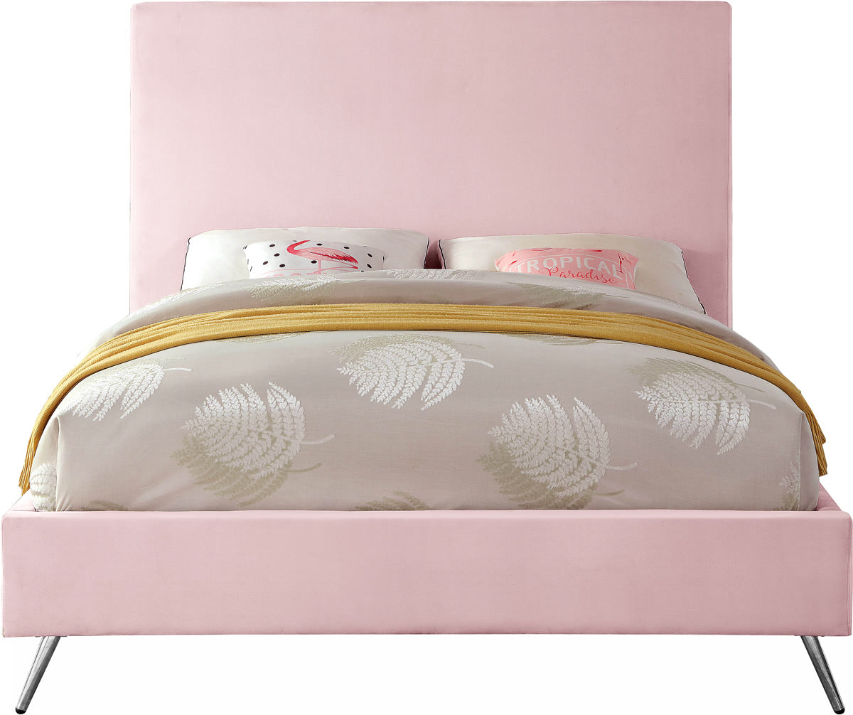 Meridian Furniture Jasmine Pink Velvet Full Bed