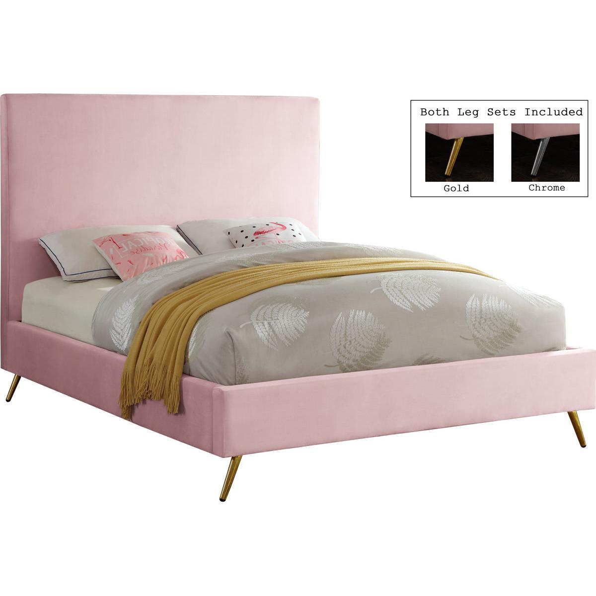 Meridian Furniture Jasmine Pink Velvet Queen BedMeridian Furniture - Queen Bed - Minimal And Modern - 1