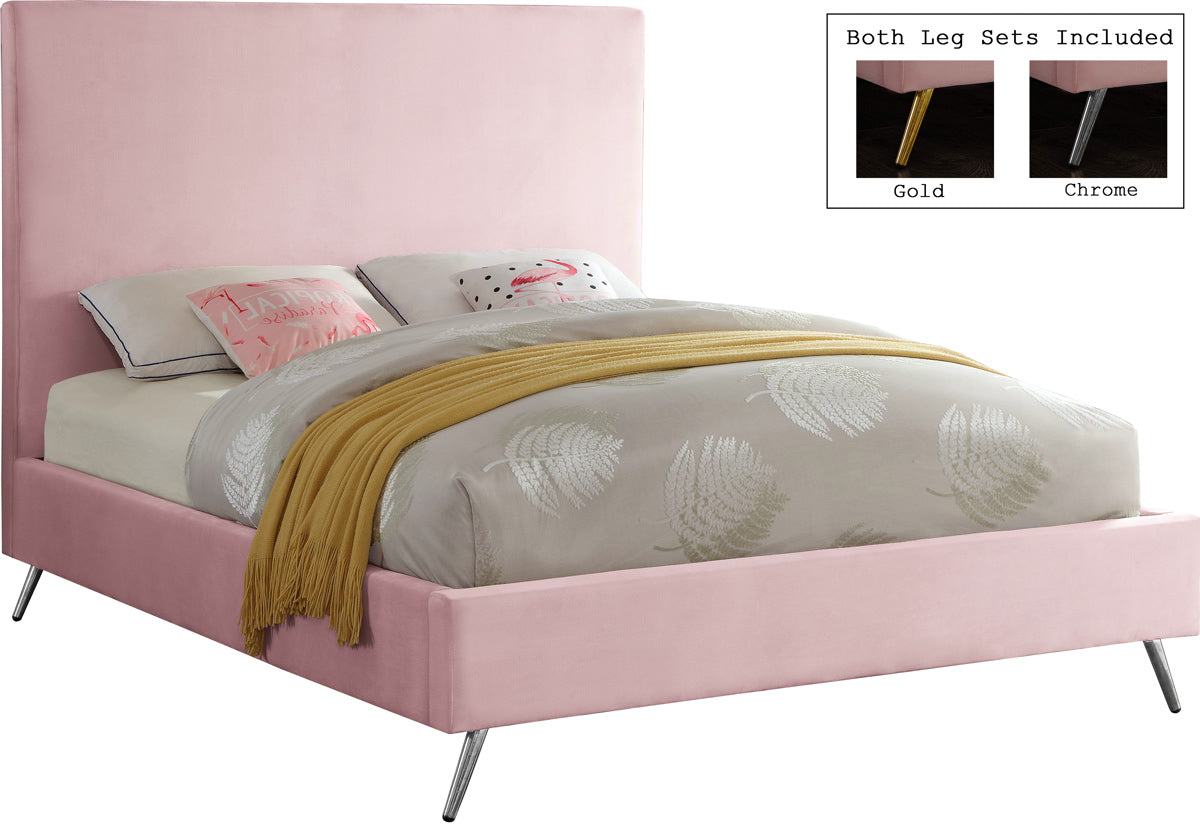 Meridian Furniture Jasmine Pink Velvet Queen Bed