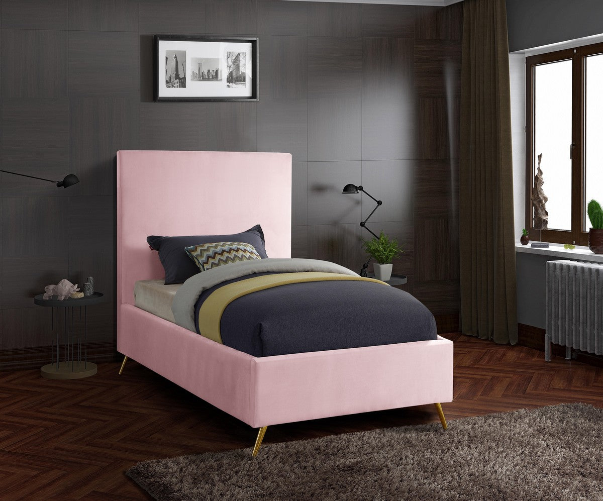 Meridian Furniture Jasmine Pink Velvet Twin Bed
