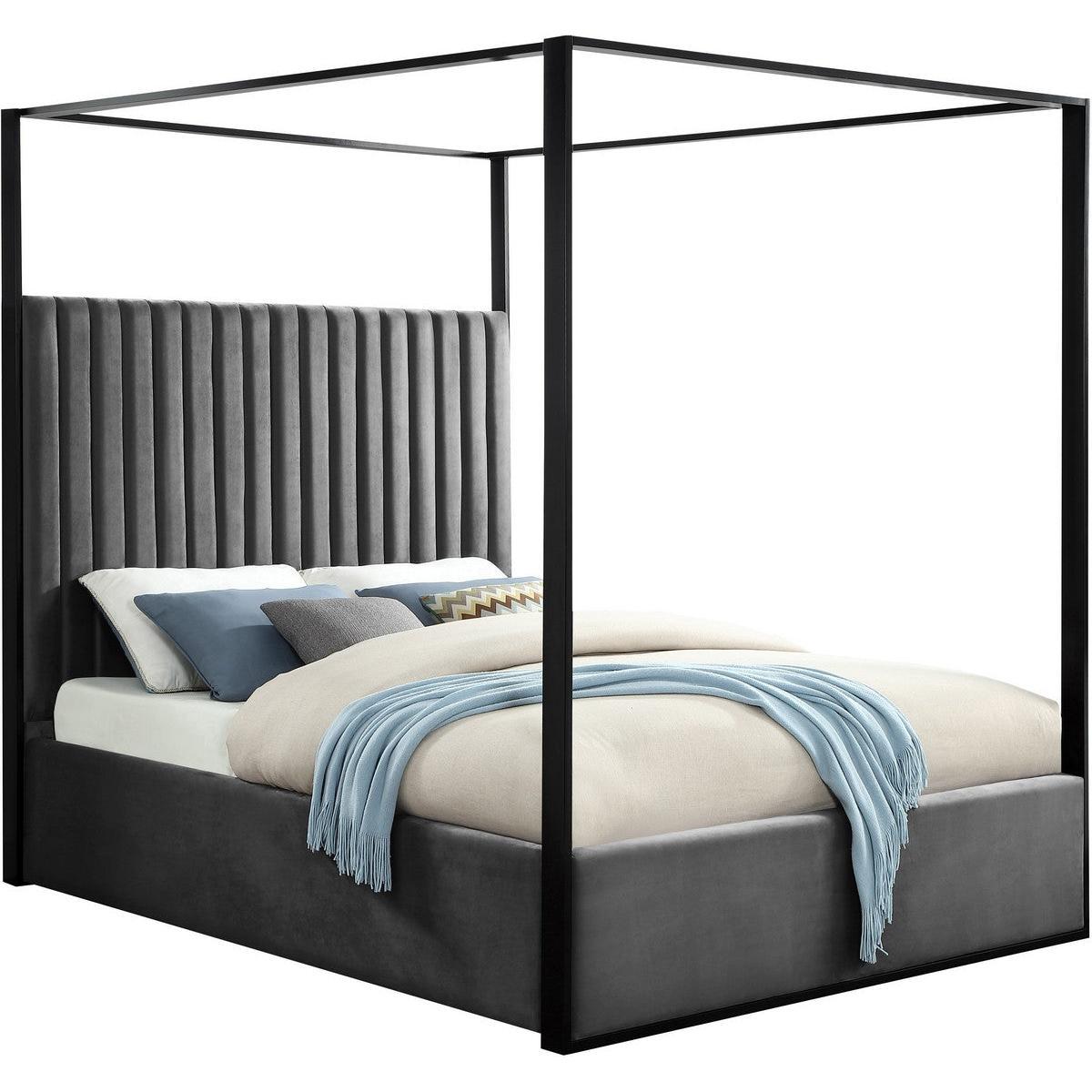 Meridian Furniture Jax Grey Velvet Queen BedMeridian Furniture - Queen Bed - Minimal And Modern - 1