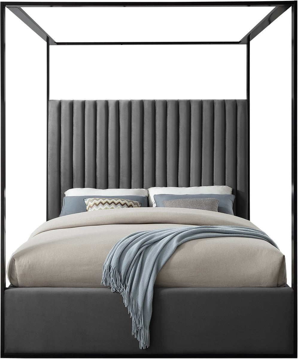 Meridian Furniture Jax Grey Velvet Queen Bed