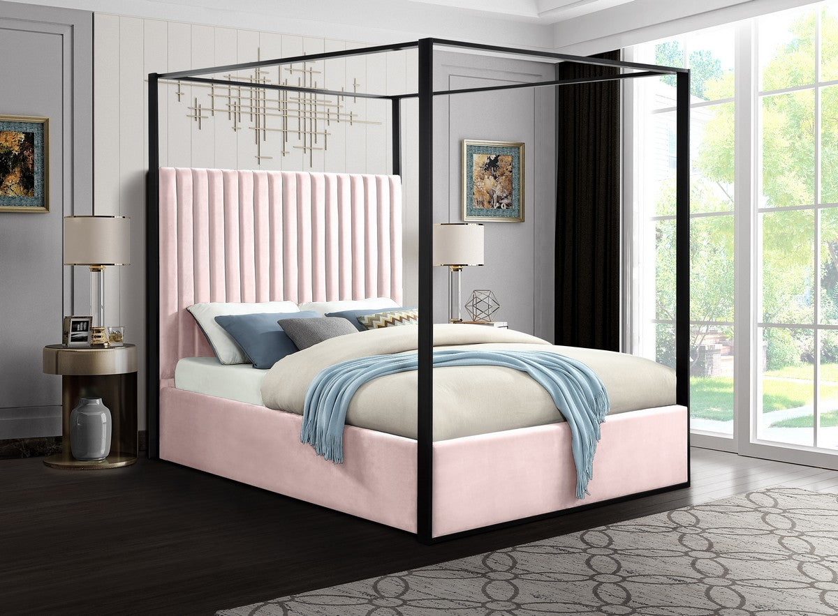 Meridian Furniture Jax Pink Velvet Queen Bed
