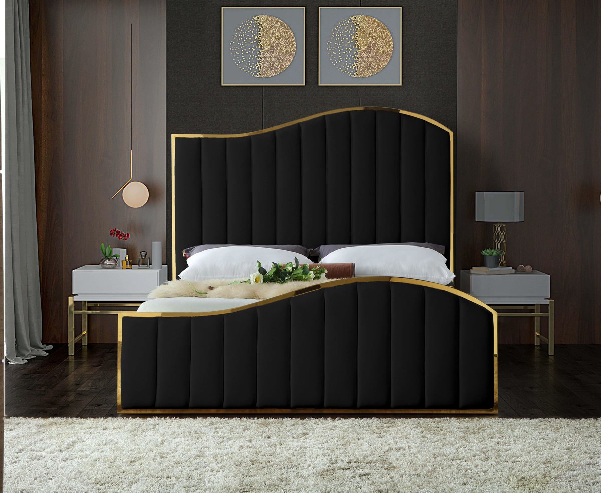 Meridian Furniture Jolie Black Velvet Queen Bed (3 Boxes)