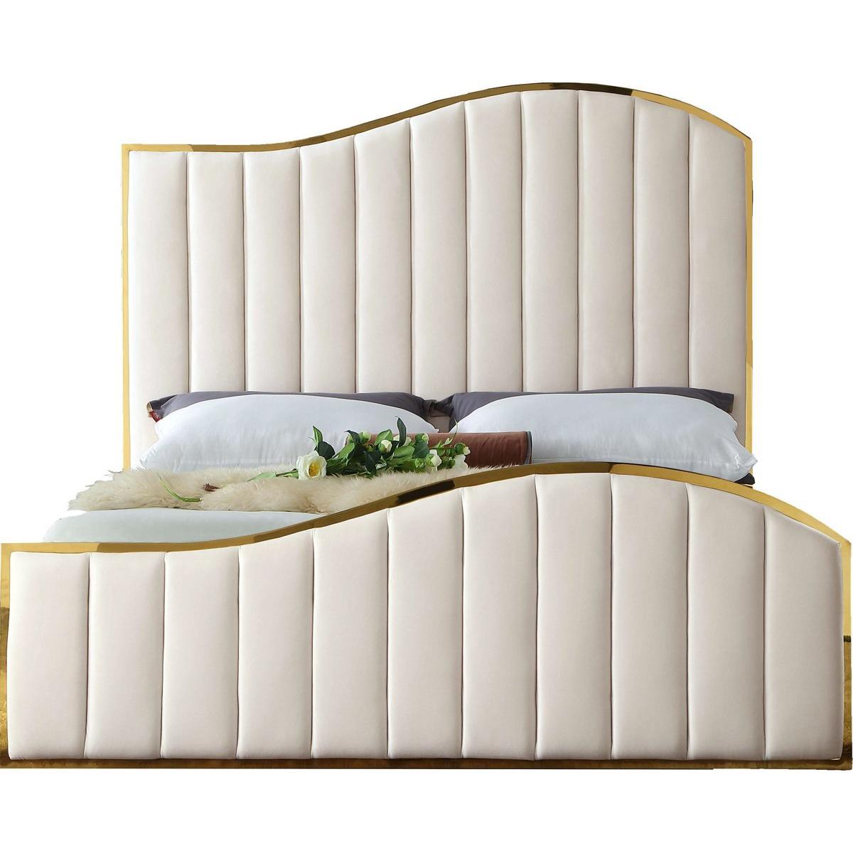 Meridian Furniture Jolie Cream Velvet King Bed (3 Boxes)Meridian Furniture - King Bed (3 Boxes) - Minimal And Modern - 1