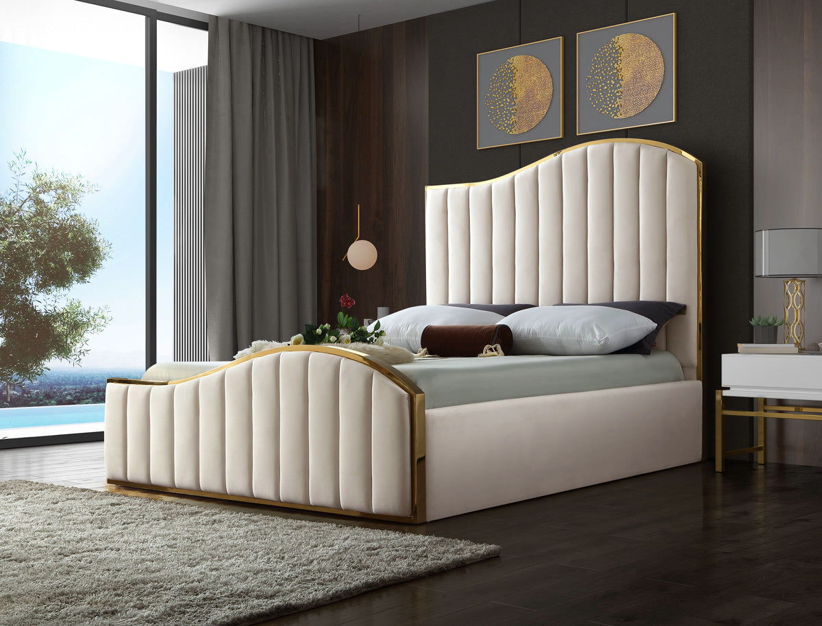 Meridian Furniture Jolie Cream Velvet King Bed